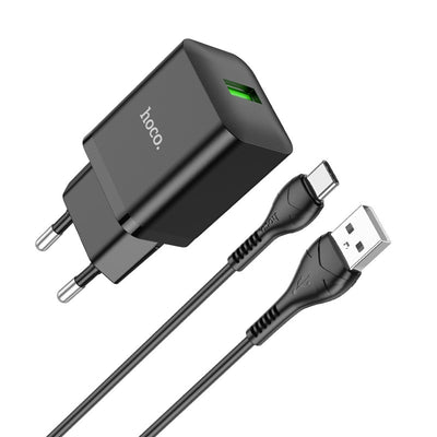 Įkroviklis Hoco N26 USB-A Quick Charge 3.0 18W + Type-C juodas