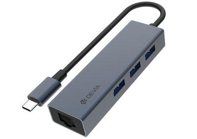 USB šakotuvas Devia Leopard iš Type-C į USB 3.1 + USB3.0*4 pilkas