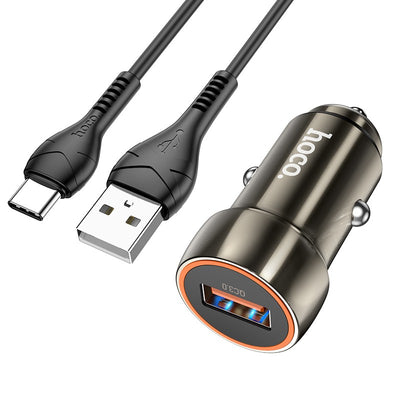 Automobilinis įkroviklis Hoco Z46 USB-A 18W QC3.0 + Type-C pilkas