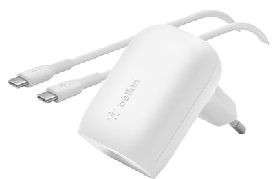 Įkroviklis Belkin Boost Charge USB-C PD 3.0 PPS 30W + USB-C to USB-C kabelis baltas