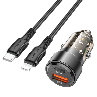 Automobilinis įkroviklis Borofone BZ20 PD20W+QC3.0 38W + Lightning juodas