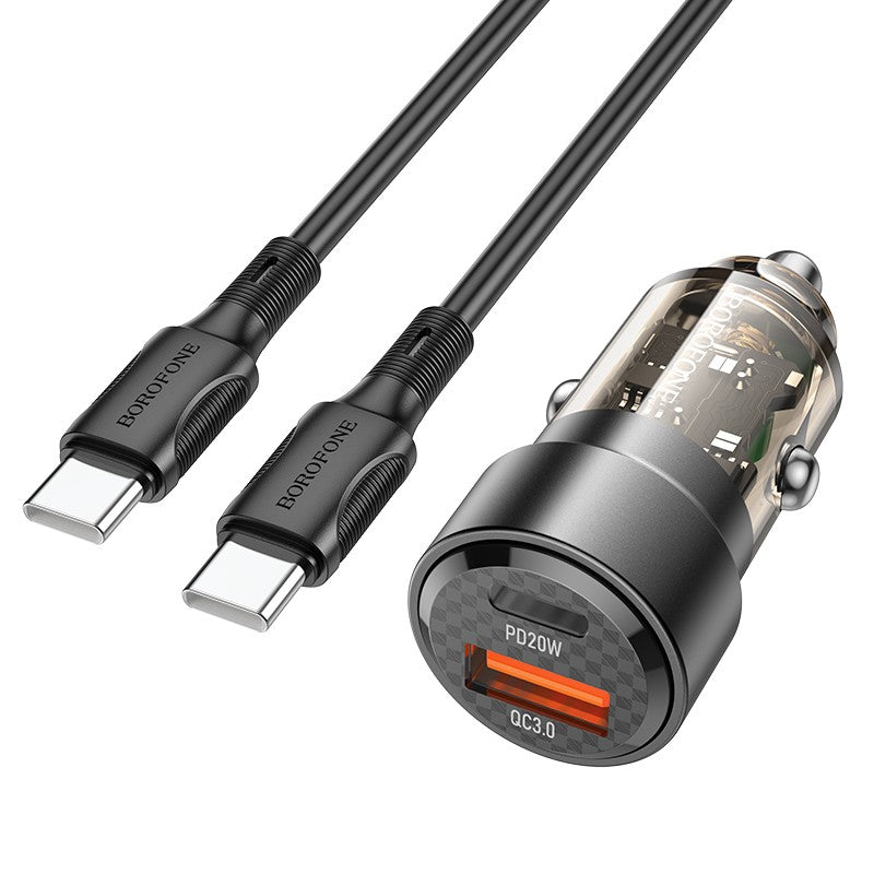 Automobilinis įkroviklis Borofone BZ20 PD20W+QC3.0 38W + Type-C juodas