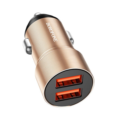 Automobilinis įkroviklis Borofone BZ19B 2xUSB-A QC3.0 36W auksinis