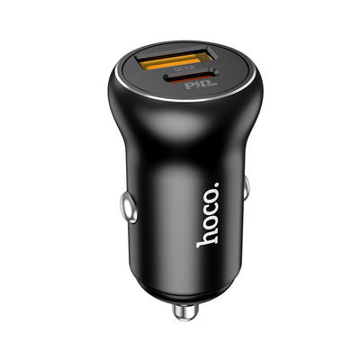 Automobilinis įkroviklis Hoco NZ5 PD30W+QC3.0 Type-C/USB-A juodas