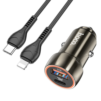Automobilinis įkroviklis Hoco Z46A USB-A/Type-C PD20W+QC3.0 + Lightning pilkas