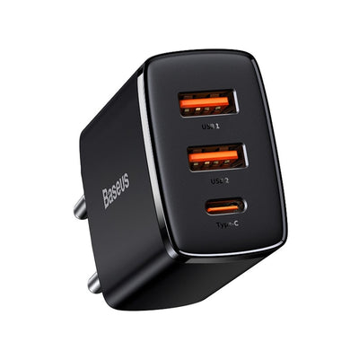Įkroviklis Baseus Compact Quick Charger 2xUSB/Type-C 30W juodas CCXJ-E01