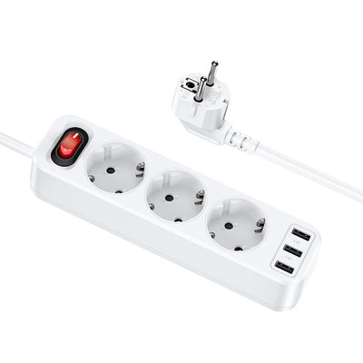 Ilgiklis Hoco NS2 Aura 3 lizdų + 3xUSB-A 1.8m baltas