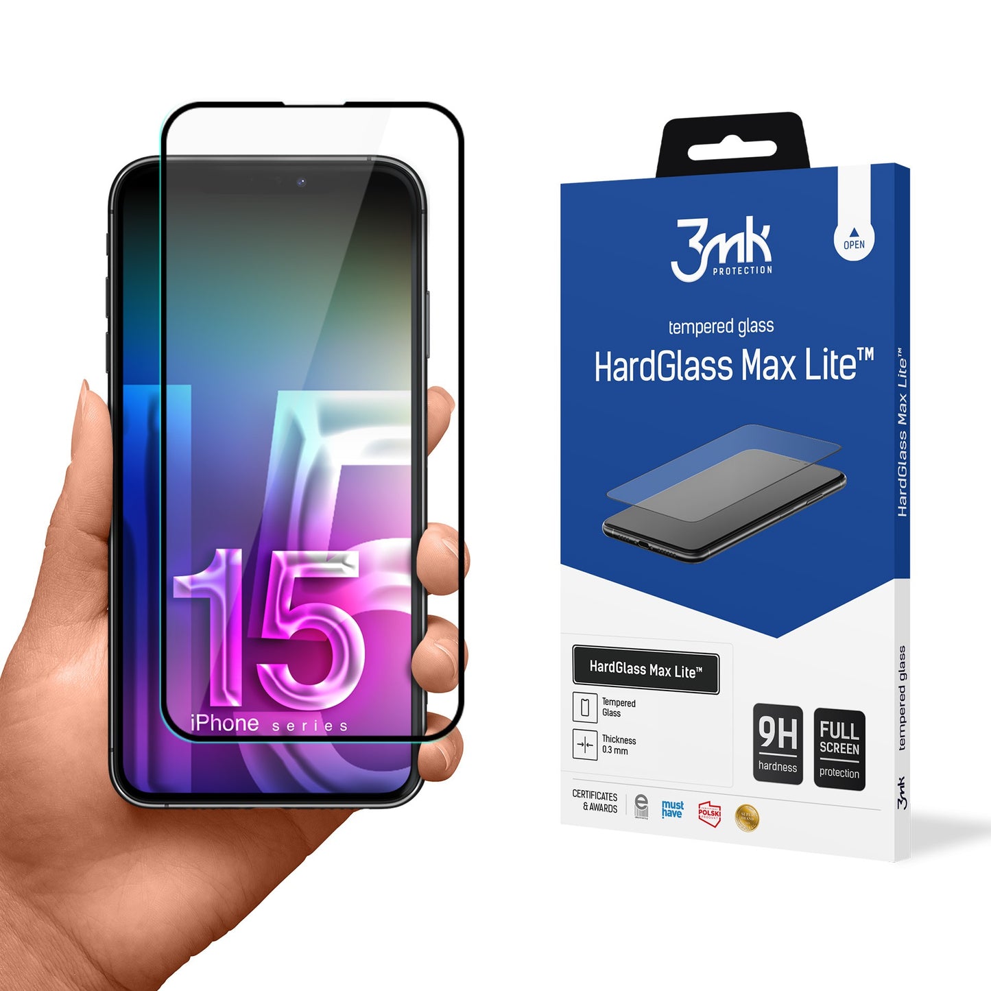 LCD apsauginis stikliukas 3mk Hard Glass Max Lite Apple iPhone 15 Pro Max juodas