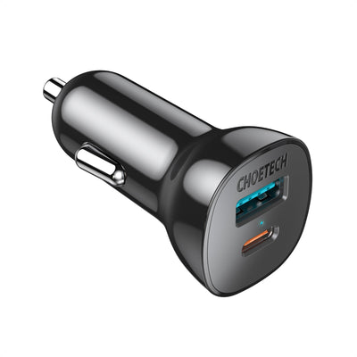 Automobilinis įkroviklis Choetech TC0005 USB-C/USB-A 36W juodas