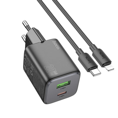 Įkroviklis Hoco N41 USB-A/USB-C PD20W+QC3.0 + USB-C to Lightning cable 1.0m juodas