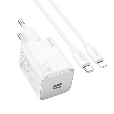 Įkroviklis Hoco N40 USB-C PD20W + USB-C to USB-C 1.0m baltas