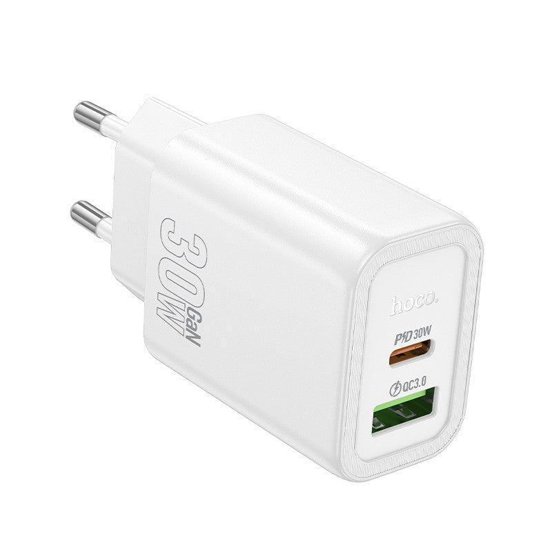 Įkroviklis Hoco N63 30W GaN USB-C/USB-A baltas