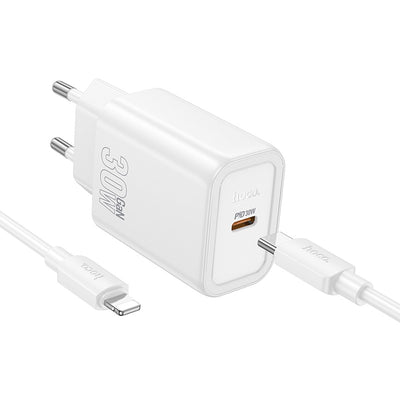 Įkroviklis Hoco N62 30W GaN USB-C + USB-C to Lightning cable 1.0m baltas