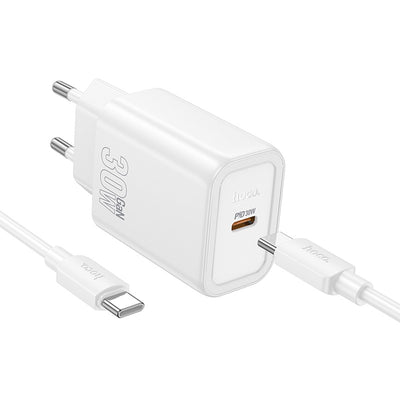 Įkroviklis Hoco N62 30W GaN USB-C + USB-C to USB-C cable 1.0m baltas