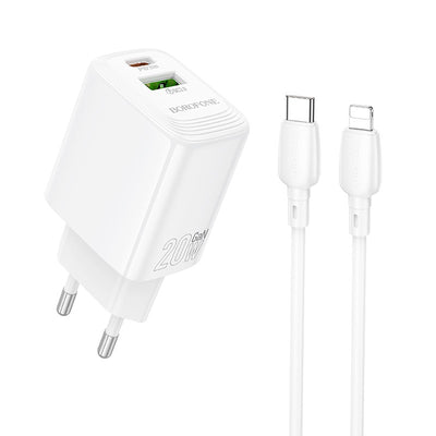 Įkroviklis Borofone BN27 20W USB-C/USB-A + USB-C to Lightning cable 1.0m baltas