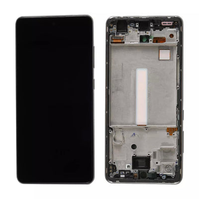 Ekranas Samsung A525 A52 4G/A526 A52 5G su lietimui jautriu stikliuku ir rėmeliu juodas OLED (real size)