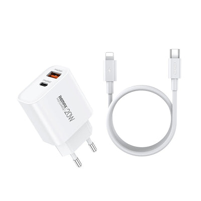 Įkroviklis Remax RP-U120 20W USB-C/USB-A + USB-C to Lightning cable 1.0m baltas