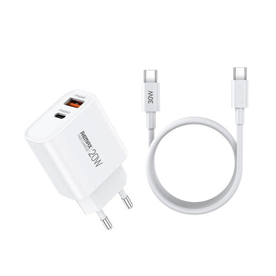 Įkroviklis Remax RP-U120 20W USB-C/USB-A + USB-C to USB-C cable 1.0m baltas