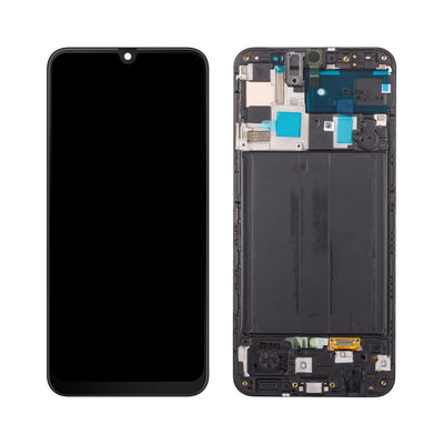 Ekranas Samsung A505 A50 su lietimui jautriu stikliuku ir rėmeliu originalus Black (service pack)