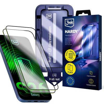 LCD apsauginis stikliukas (2 vnt.) su aplikatoriumi 3mk Hardy Hardura 9H Samsung S942 S26 juodas