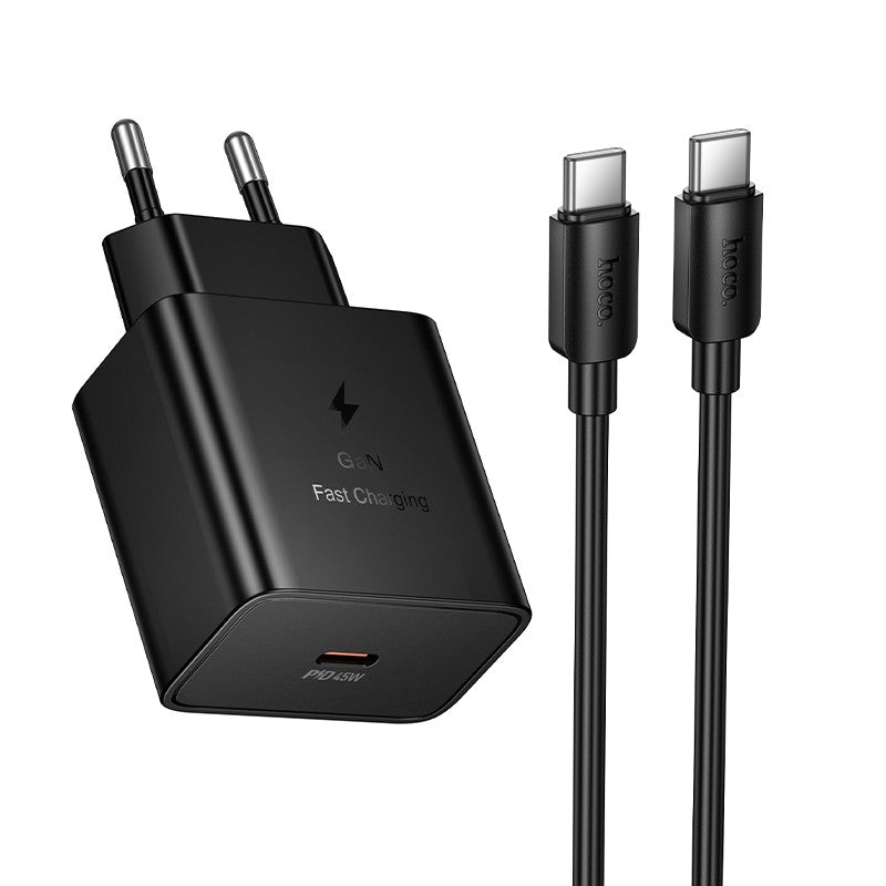 Įkroviklis Hoco N77 45W USB-C + USB-C to USB-C cable 1.0m juodas