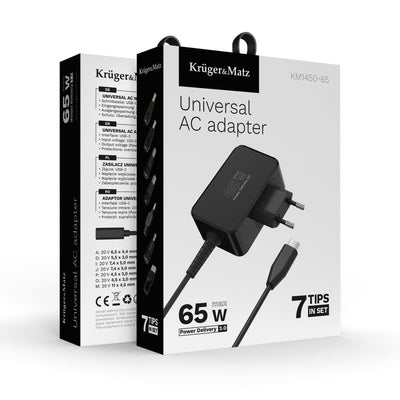 Universalus nešiojamų kompiuterių įkroviklis Kruger&Matz 65W juodas