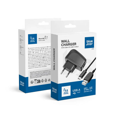 Įkroviklis Blue Star Lite 10W USB-A + USB-A to USB-C cable juodas