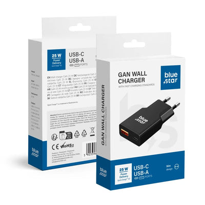 Įkroviklis Blue Star Slim GaN 25W USB-C/USB-A juodas