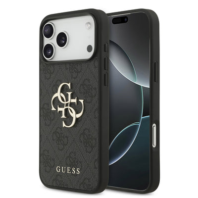 Dėklas Guess PU 4G Metal Logo Apple iPhone 17 Pro Max pilkas