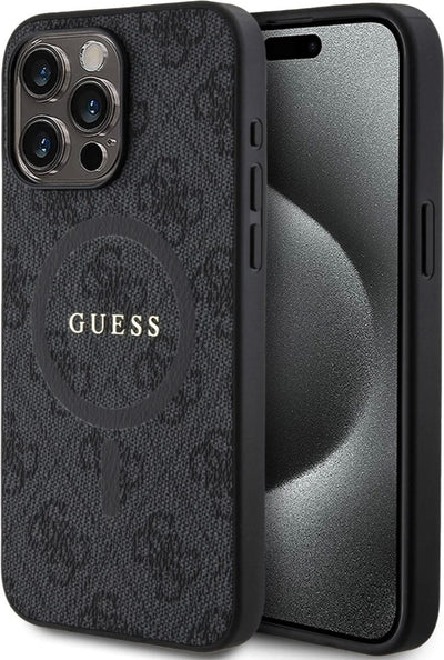 Dėklas Guess PU Leather 4G Colored Ring MagSafe Apple iPhone 15 Pro Max juodas
