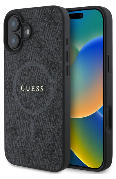Dėklas Guess PU Leather 4G Colored Ring MagSafe Apple iPhone 16 juodas