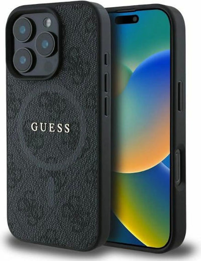 Dėklas Guess PU Leather 4G Colored Ring MagSafe Apple iPhone 16 Pro juodas