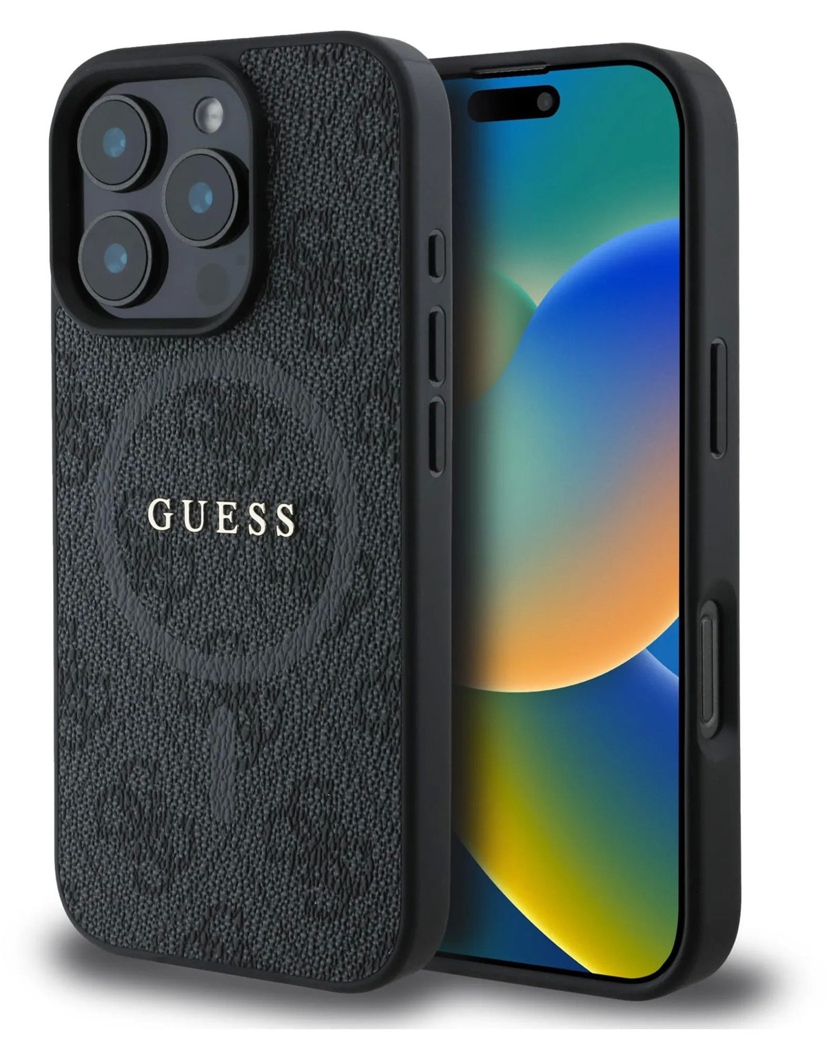 Dėklas Guess PU Leather 4G Colored Ring MagSafe Apple iPhone 16 Pro Max juodas