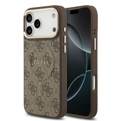 Dėklas Guess PU Leather 4G Gold Frame MagSafe Apple iPhone 17 Pro Max rudas