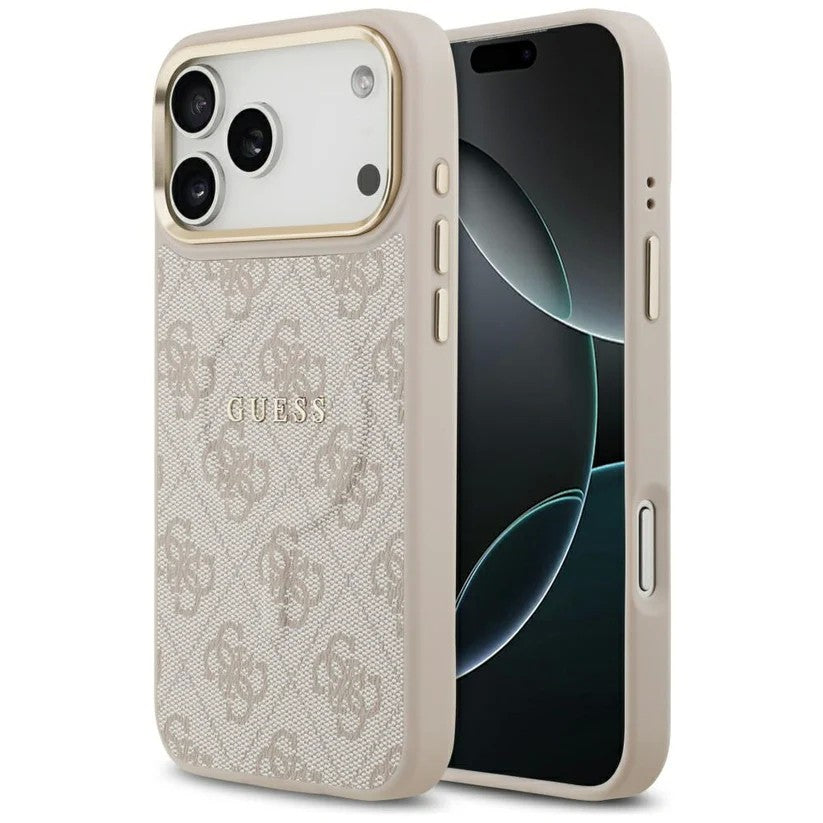 Dėklas Guess PU Leather 4G Gold Frame MagSafe Apple iPhone 17 Pro Max rožinis