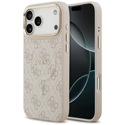 Dėklas Guess PU Leather 4G Gold Frame MagSafe Apple iPhone 17 Pro Max rožinis