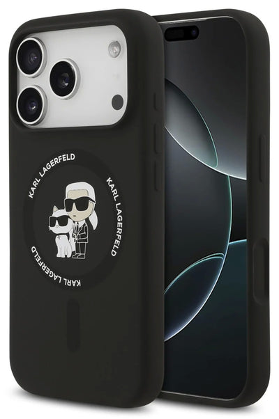 Dėklas Karl Lagerfeld Liquid Silicone Karl and Choupette MagSafe Apple iPhone 17 Pro Max juodas
