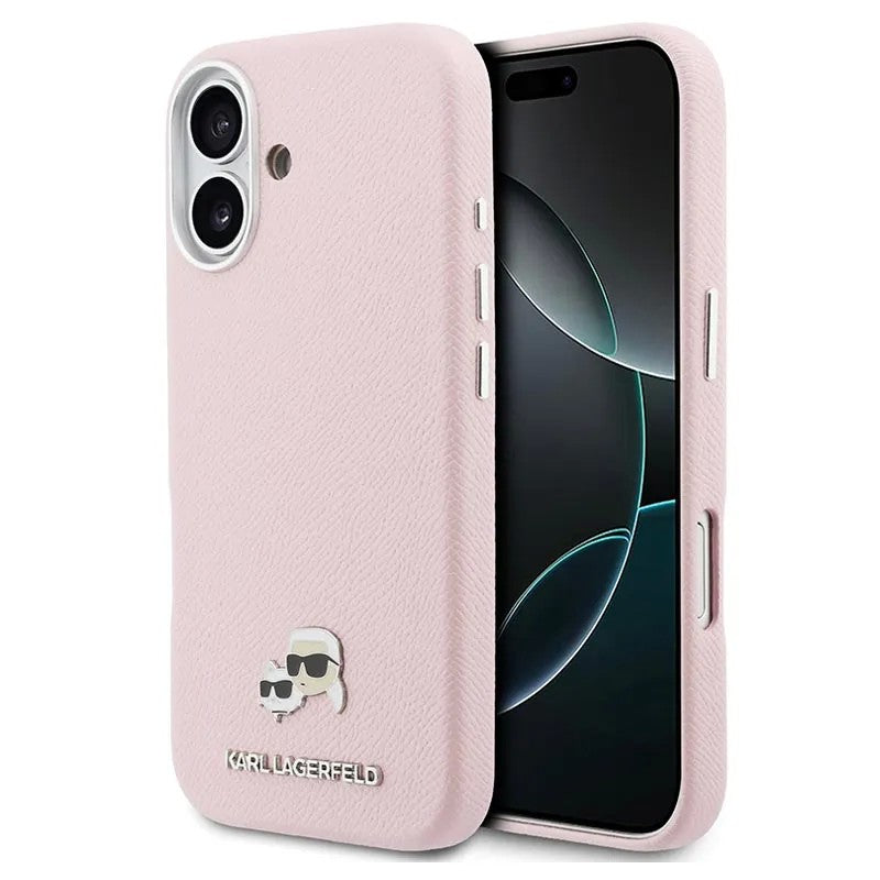 Dėklas Karl Lagerfeld PU Karl and Choupette Heads Pins MagSafe Apple iPhone 17 rožinis