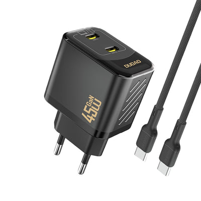 Įkroviklis Dudao A28PC GaN 45W 2xUSB-C + USB-C to USB-C cable 1.0m juodas
