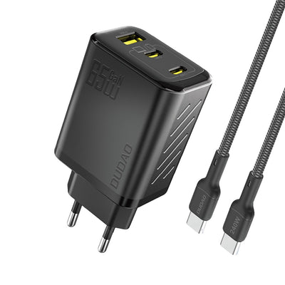 Įkroviklis Dudao A29C GaN 65W 2xUSB-C/USB-A + USB-C to USB-C cable 1.0m juodas