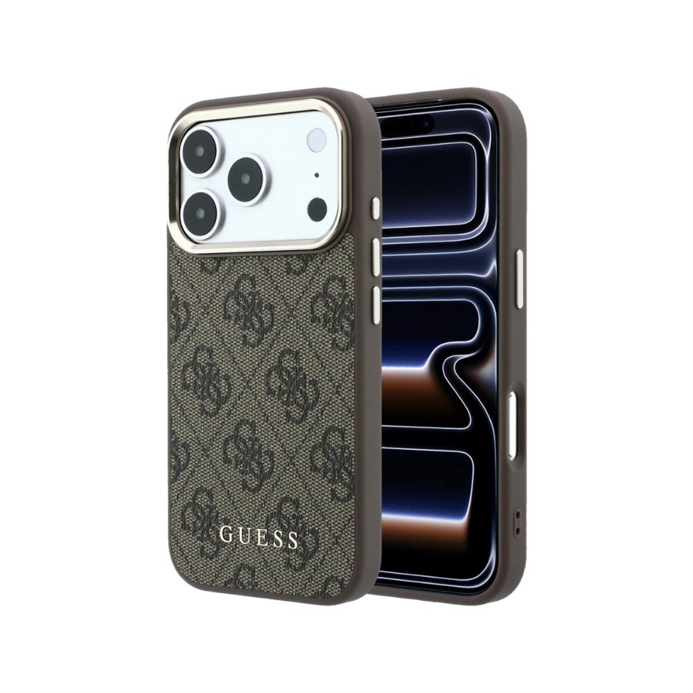 Dėklas Guess PU Leather 4G Gold Frame MagSafe Apple iPhone 18 Pro rudas