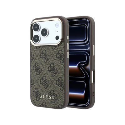 Dėklas Guess PU Leather 4G Gold Frame MagSafe Apple iPhone 18 Pro Max rudas