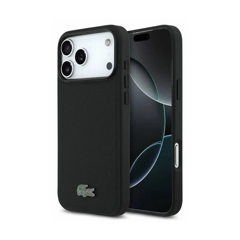 Dėklas Lacoste PVC Petit Pique Semi Wrap Embossed MagSafe Apple iPhone 18 Pro Max juodas