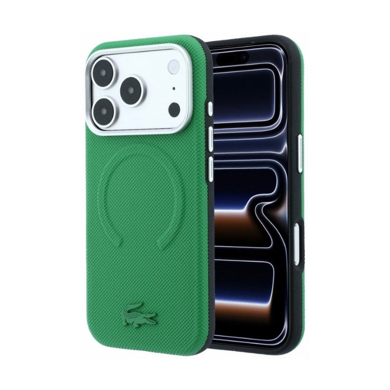 Dėklas Lacoste PVC Petit Pique Semi Wrap Embossed MagSafe Apple iPhone 18 Pro žalias