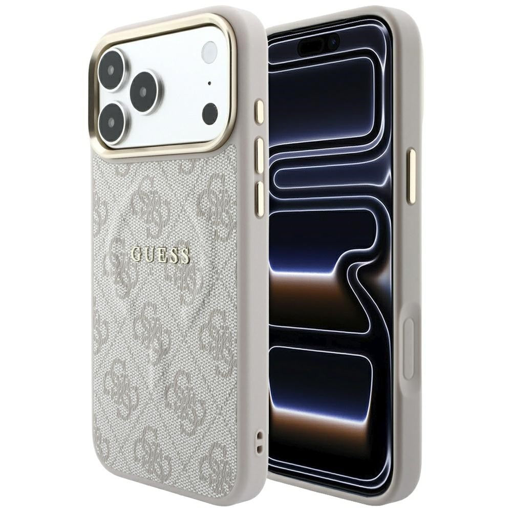 Dėklas Guess PU Leather 4G Gold Frame Embossed MagSafe Apple iPhone 18 Pro rožinis