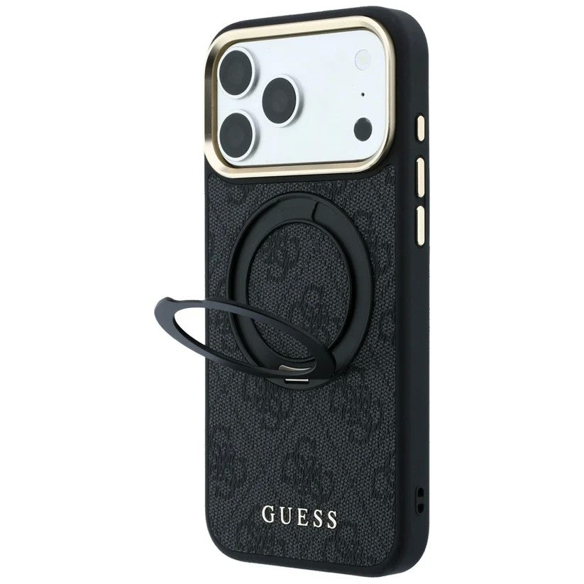 Dėklas Guess PU 4G Ring Stand MagSafe Apple iPhone 18 Pro juodas