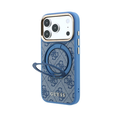 Dėklas Guess PU 4G Ring Stand MagSafe Apple iPhone 18 Pro mėlynas