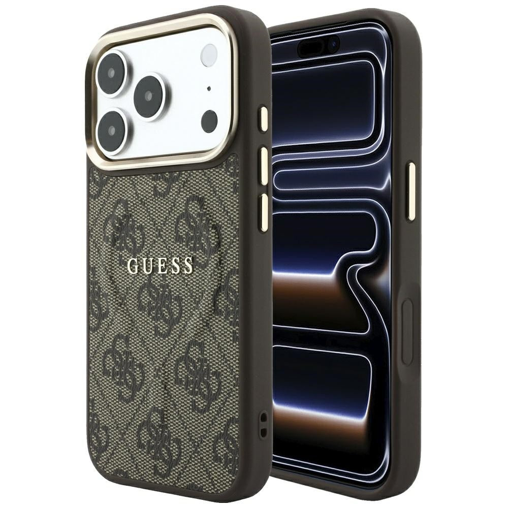 Dėklas Guess PU Leather 4G Gold Frame Embossed MagSafe Apple iPhone 18 Pro Max rudas