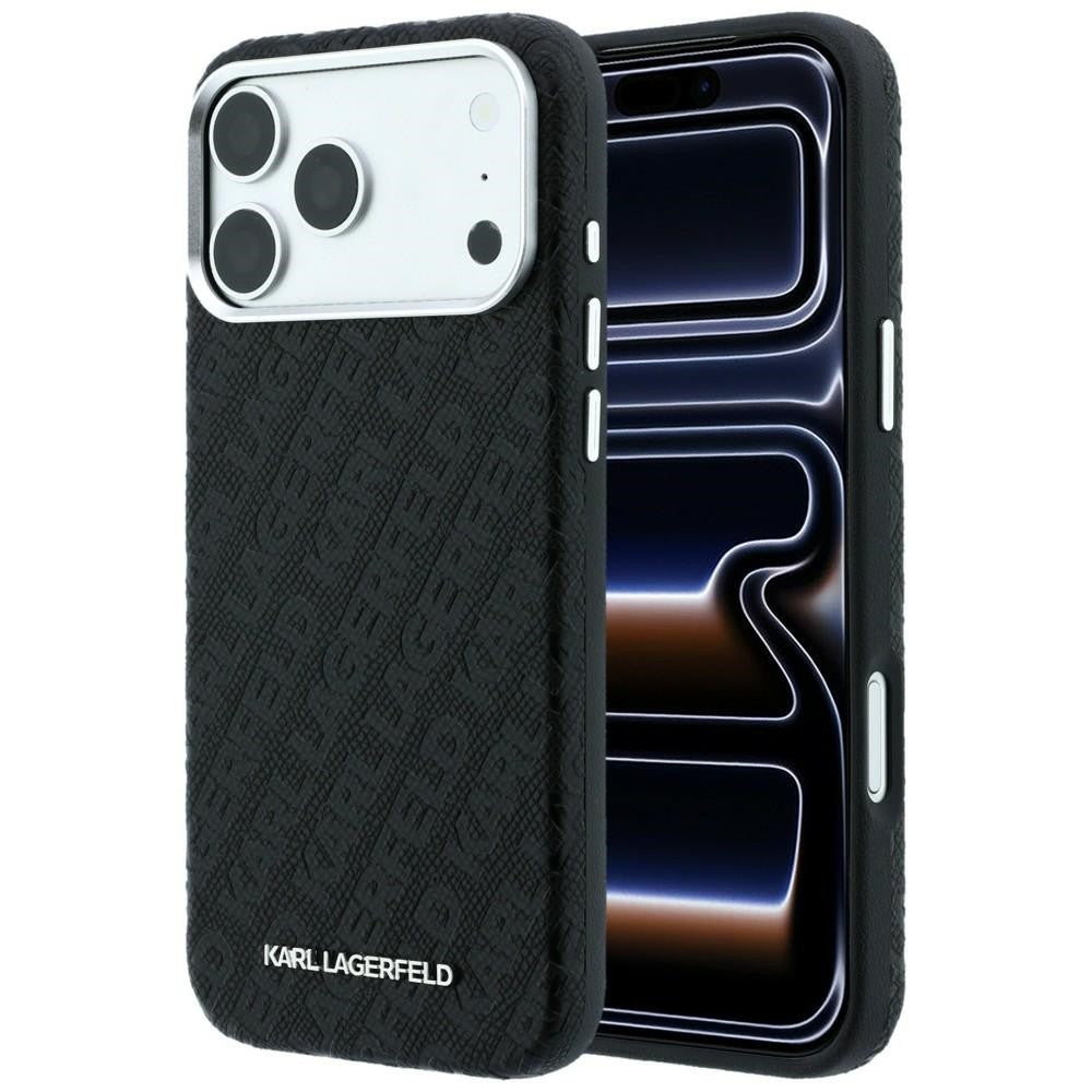 Dėklas Karl Lagerfeld PU Grained Allover Semi Wrap MagSafe Apple iPhone 18 Pro Max juodas