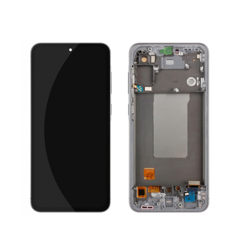 Ekranas Samsung A566 A56 5G su lietimui jautriu stikliuku ir rėmeliu Graphite OLED (real size)